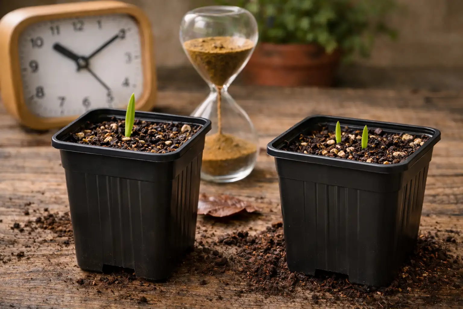 Het kiemen vraagt geduld. Gemiddeld verschijnen de eerste kiemplantjes na 4–12 weken. Sommige zaden komen nog later.